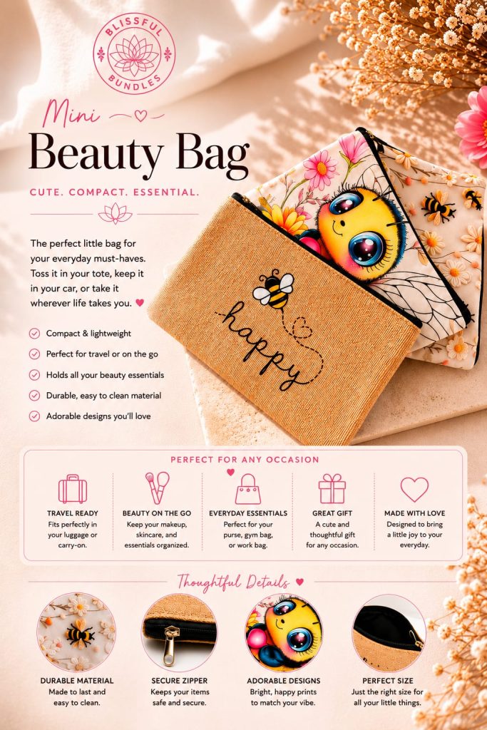 Mini beauty bag included in the Queen Bee Box