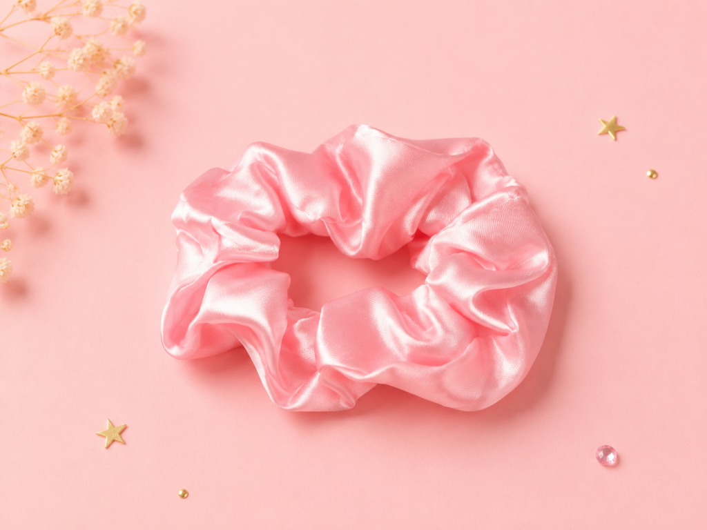 Pink silk scrunchie included in the Queen Bee Box